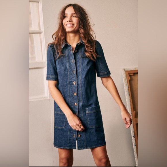 Sezane Dresses & Skirts - Sezane Dark Blue Denim Button-Front Mini Dress